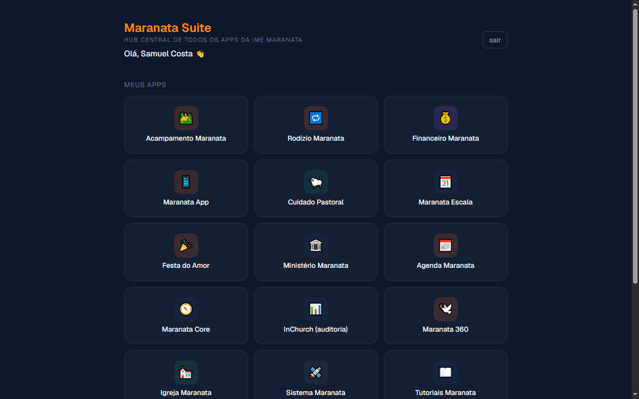 Portal da Key no computador: saudação a um membro fictício e a grade "Meus apps" com os cartões de cada app liberado